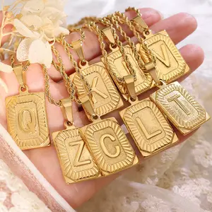 INS Trendy 18K Gold Halskette Schmuck 316L Edelstahl 26 Buchstaben A-Z ersten quadratischen Gold Anhänger Halskette für Männer weiblich