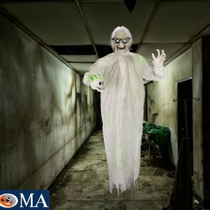 <span class=keywords><strong>Fantôme</strong></span> d'<span class=keywords><strong>Halloween</strong></span> suspendu de 1,5 m avec yeux lumineux et sons effrayants, accessoire décoratif animatronique pour maison hantée, utilisation en intérieur - Product Image 1