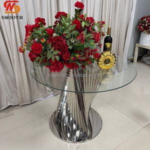 SMOOTH Latest Twist Base Round Glass Dessert <b>Table</b> Modern Stainless Steel Flower Cake <b>Table</b> for Wedding Home Use - Product Image 1