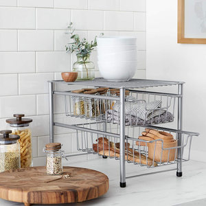 Tiroir de rangement coulissant à double niveau <span class=keywords><strong>sous</strong></span> l'évier Organisateur de cuisine Grille métallique Type debout Matériel métallique Stockage d'articles divers - Product Image 3