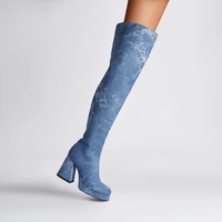 Bottes d'hiver à plateforme personnalisées 2023 grande taille 44 Denim Design talon épais pour femmes au-dessus du genou Bottes en jean