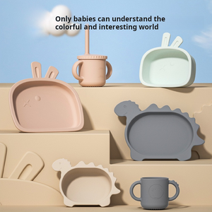 Factory Custom BPA-Free Silicone Tableware Set <b>Kids</b> <b>Dining</b> Bibs Bowls Plates Forks Spoons Supply Box for Home Travel - Product Image 3