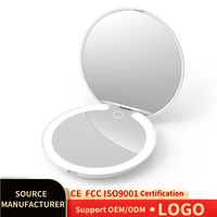 Miroir de maquillage portable le plus vendu, miroir de poche à LED, double face, cadre en plastique, miroir cosmétique compact