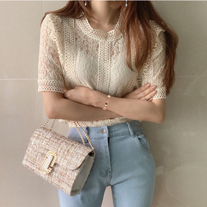 Camicie di <span class=keywords><strong>pizzo</strong></span> da donna alla moda a maniche corte a maniche corte con colletto rialzato francese scavato con fodera da donna - Product Image 5