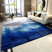Tapis d'appoint 3D à poils longs, écologiques, en laine/nylon/soie, imperméables, pour salon, noir et bleu, contemporains, grands, faits à la main