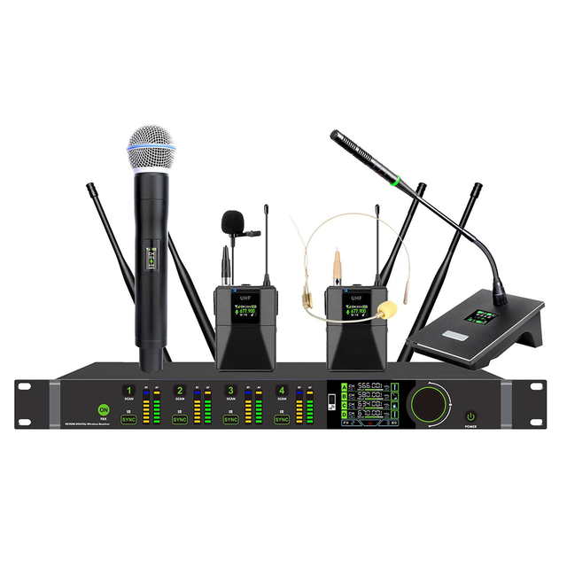 M300 Professional UHF True Diversity Wireless Microphone System 4 Channels 120MHz FBX Anti Howling Auto Sync Long Range Receiver