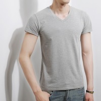 2023 nouveau décontracté élégant ajusté élasticité t-shirts uni blanc col en v t-shirt pour hommes