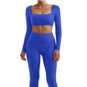 Seamless Yoga Set <b>Women</b> High Waist <b>Leggings</b> Crop Top Full Sleeve Sport Wear Two Piece Gym Outfit Stretchable Activewear - Product Image 1
