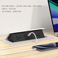 Caja de Conexión Oculta con 3 Tomas de Corriente US + 2 Puertos USB para Escritorio/Mesa de Oficina, Enchufe de Corriente Emergente