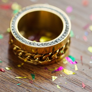 Wholesale Gold Plated Stainless Steel Zircon <b>Ring</b> <b>Chunky</b> Cuban Chain <b>Ring</b> for Women - Product Image 4