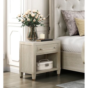 Mesita de noche con acabado en roble claro, con cajón y estante, muebles de almacenamiento modernos y elegantes para dormitorio - Product Image 1