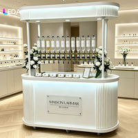 Chariot de présentation mobile blanc LEDA pour événements de mariage, bar à parfums avec auvent et éclairage LED
