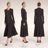 Robe moulante longue à col polo en maille côtelée, avec décoration florale, jupe plissée évasée, taille naturelle, respirante, style vintage et élégant