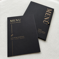Porte-menu en papier noir personnalisé avec impression dorée, livre de menu de luxe pour restaurant, bar, bistrot, café avec bouton à cordon
