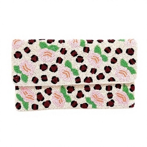 CRYSTAL CRAFT <b>Pink</b> Flowers Custom Beaded Handmade Embroidered Luxury Designer Evening Party Halloween Christmas <b>Clutch</b> Bags - Product Image 1