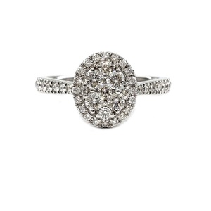 Bague ovale en or blanc massif 18 carats brillant avec diamants véritables, sertie pavé, pour femme, idéale pour mariage, fiançailles ou soirée, directement de l'usine - Product Image 1