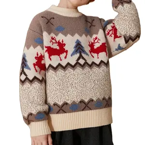 공장 사용자 정의 귀여운 자카드 패턴 풀오버 니트웨어 어린이 크리스마스 스웨터