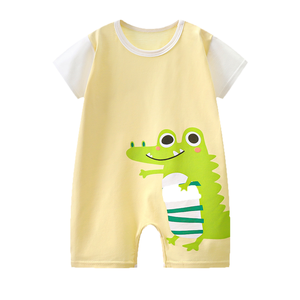 Mono de Verano para Bebé SUAN, 100% Algodón Tejido, Ropa Delgada y Linda con Cierre de Cremallera, Diseño de Oso de Dibujos Animados, Manga Corta, Body para Recién Nacido - Product Image 1