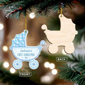 Ornement de landau en bois personnalisable Décorations de <span class=keywords><strong>Noël</strong></span> pour les nouvelles mamans et les nouveaux papas avec garçons et filles - Product Image 3