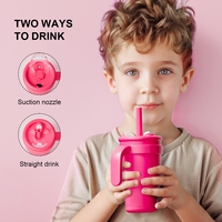 Bouteille d'eau isotherme 14 oz avec poignée pour enfants, garde au froid, anti-déversement, anti-fuite, en acier inoxydable avec couvercle et paille – Vente chaude
