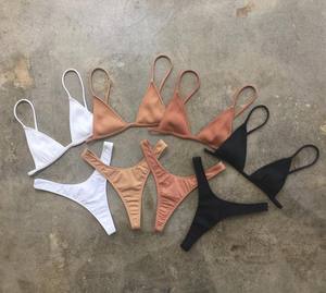 2023 New Design Swimsuit Custom Thong 2 Pieces Fashion Bikini Set OEM Solid Color Fitness Swimwear For Women