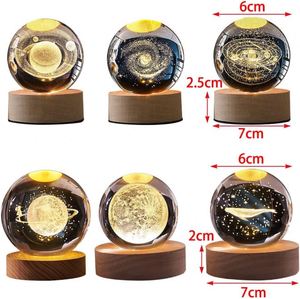 3D Crystal Ball Modern Night <b>Light</b> with Carved Wood Design LED USB-Charge Warm White <b>Light</b> for Living Room Home Decoration - Product Image 2