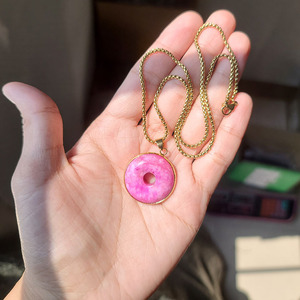 NN1145防水镀金不锈钢链条绿色紫红色玉石甜甜圈吊坠项链女士 - Product Image 2