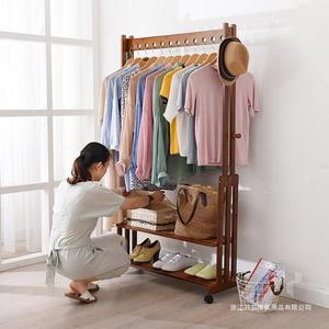 Simple Floor Standing <b>Clothes</b> <b>Rack</b> With Shelf For Bedroom Storage Nan Bamboo Material Multifunctional Clothing Organizer - Product Image 2