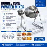 Mélangeur à double cône en acier inoxydable convivial avec boîte de vitesses, capacité 30L, couvercle hermétique et système de sécurité pour produits chimiques