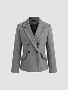 <span class=keywords><strong>Blazer</strong></span> de Mujer Gris de Lana Mezclada con Doble Botonadura, Cuello Solapa y Cintura Ajustada, Chaqueta Elegante para Oficina - Product Image 6
