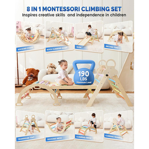 8ใน1ที่มีสีสัน Montessori กรอบไม้พับได้ปีนเขาในร่มที่มีความลาดเอียงพับได้สามเหลี่ยม - Product Image 4