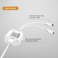 Casier de recharge Y2 Power MIA Premium à 8 baies avec paiement par code QR, câbles inclus pour chaque baie, borne de recharge de téléphone à paiement à l'utilisation