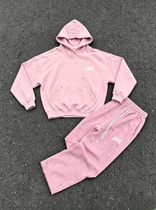 ชุดฮู้ดดี้สีชมพู JME สำหรับผู้ชาย เสื้อสเวตเชิ้ตผ้าฝ้ายเฟรนช์เทอร์รี่และกางเกงจ็อกเกอร์ สีพื้น พร้อมโลโก้ เหมาะสำหรับใส่ในฤดูใบไม้ร่วง - Product Image 1