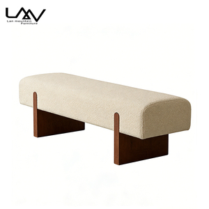 Banc de fin de lit moderne et simple, rembourré blanc, pour chambre d'hôtel, villa, salon, avec structure en bois et revêtement en tissu, meuble de loisirs - Product Image 6