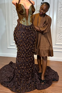 Robes de soirée nigérianes Aso Ebi personnalisées pour femmes 2027, robes de bal de luxe en <span class=keywords><strong>sequins</strong></span> et cristaux, style sirène - Product Image 2