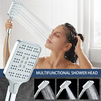 Offre Spéciale : Ensemble de Douche Carré Chromé avec Pommeau Plafonnier ABS et Douchette à Main 3 Modes, Barre Coulissante – Kit de Douche Complet pour Salle de Bain