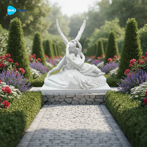 ギリシャ彫刻 キューピッドとプシュケ 手作りの白い大理石彫刻 屋外庭園・墓地用 - Product Image 1