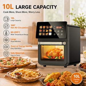Friteuse à <span class=keywords><strong>air</strong></span> numérique électrique personnalisable grande capacité 10L avec cuve intérieure en acier inoxydable, écran tactile et fenêtre de visualisation, pour camping-car et usage domestique - Product Image 2