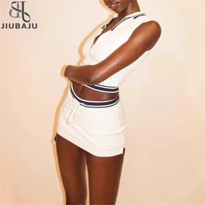 Rahat spor 2 parça Set kadın kolsuz fermuar kırpma üst ve Mini etek takım elbise 2025 yaz Jogger eşofman - Product Image 3