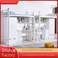 Conception 3D gratuite Lit d'appartement pour dortoir d'étudiant Lit superposé à cadre en fer durable avec bureau/armoire pour l'école
