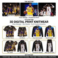 Pull-over en tricot tendance hip-hop en viscose/coton personnalisé, imprimé 3D, col rond, sport, pour hommes, OEM ODM, vente en gros