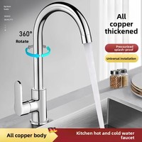 Robinet de cuisine de haute qualité en cuivre, style américain, finition brossée, pressurisé, anti-éclaboussures, eau chaude et froide