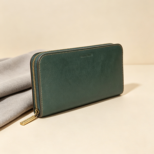 Portefeuille long vert foncé pour femme avec fermeture éclair, plusieurs emplacements pour cartes, compartiment pour billets, fermeture éclair en métal doré, pochette quotidienne - Product Image 2