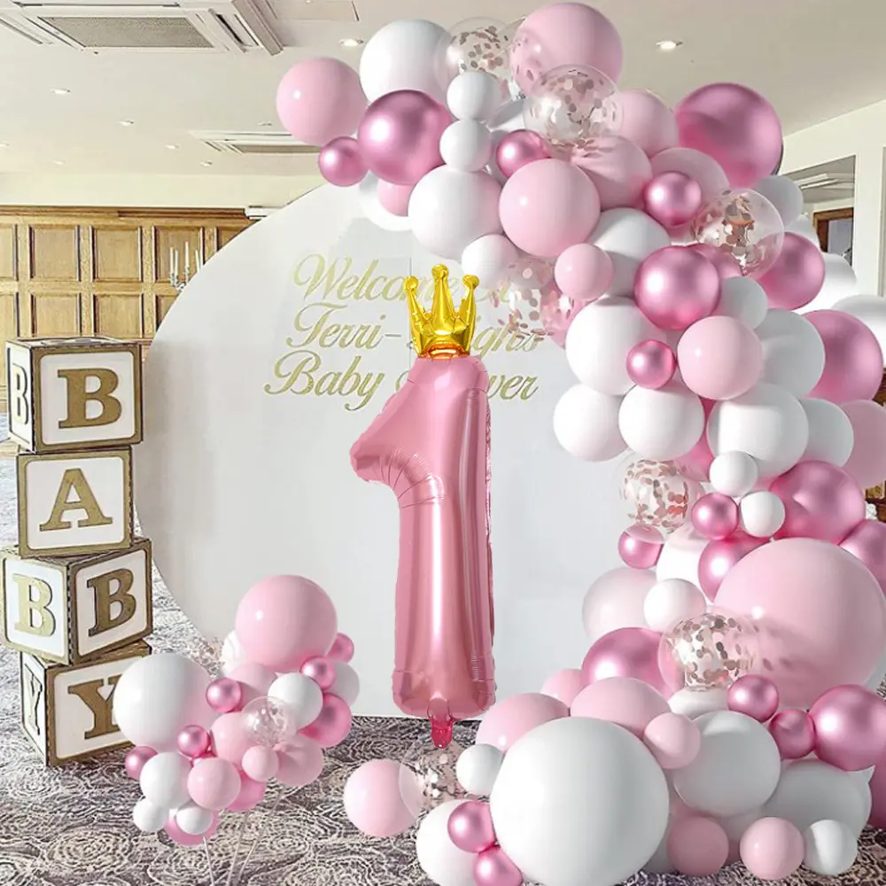 137 шт. в упаковке, сказочные украшения принцессы на первый день рождения для девочек, розовые и белые воздушные шары, комплект арочных гирлянд для будущей мамы