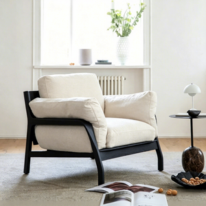 Fauteuil nordique moderne, <span class=keywords><strong>chaise</strong></span> simple avec structure en bois massif, tissu en lin, pour salon, chambre à coucher, salon, fauteuil d'appoint - Product Image 6