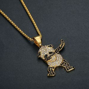 Yunnique – collier avec pendentif Panda en acier inoxydable plaqué or et strass, bijoux Hip Hop unisexes, cadeau du zodiaque animal de dessin animé - Product Image 2