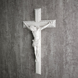 Maßgefertigte Holzstatue Kunstskulptur Modell Religiöse Wanddekoration Weißes San Damiano Katholisches Wandkreuz Kruzifix - Product Image 1