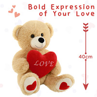 Ours en peluche Saint-Valentin en stock d'usine, petits animaux en peluche en gros avec cœur rouge doux, le meilleur cadeau pour petite amie