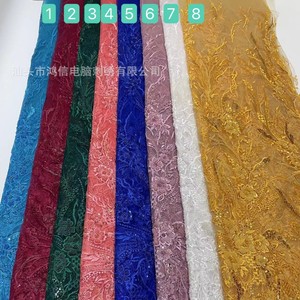 Dệt Kim 100% polyester lưới 2mm + 4mm lớp vải với hạt thêu trừu tượng & phong cách ăn mặc hình học trong tám màu sắc - Product Image 5