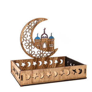 Ramadan Eid Food Serving Tray Laser Cut Dessert Plate Eid Gift Storage Box Eid Mubarak Decoration Supplies